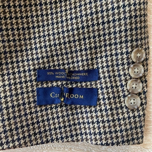 NWOT Club Room Cashmere Wool Blend Brown Cream Houndstooth Mens Formal Blazer - Picture 8 of 13